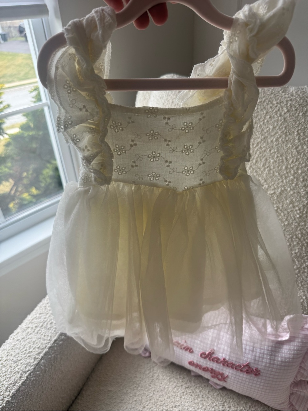 Girls' Ivory Floral Embroidered Tulle Dress